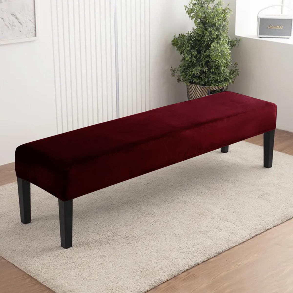 Elastic Fitted Dining Bench Cover, Burgundy