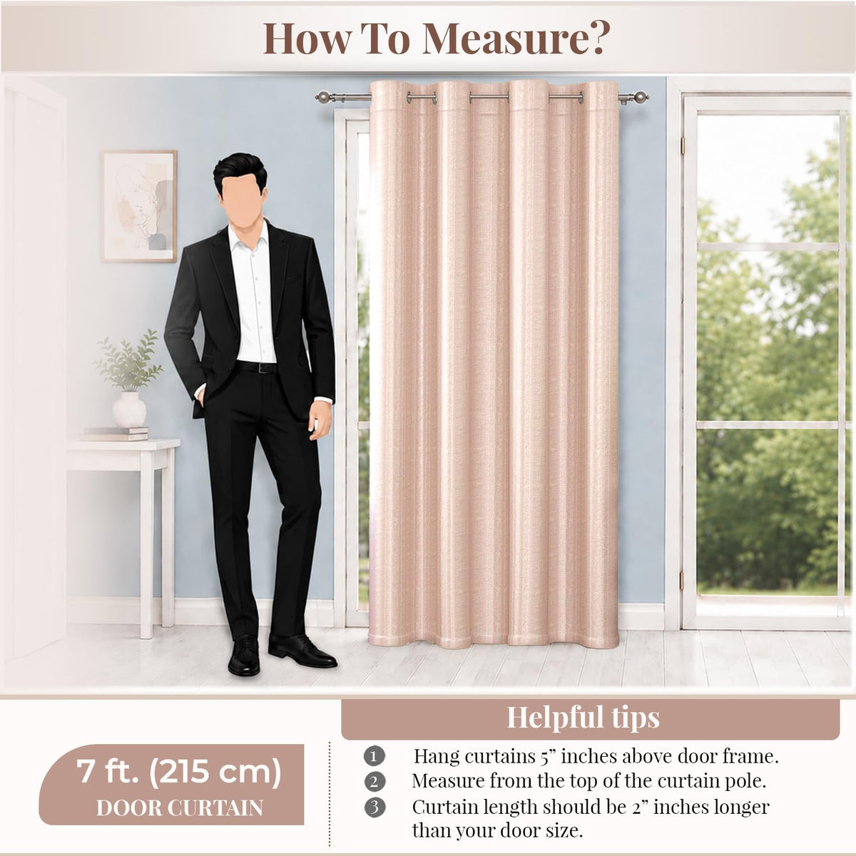 HOKIPO Royal Blend Eyelet Curtains, 7 Feet Long - Blush Pink - image 8