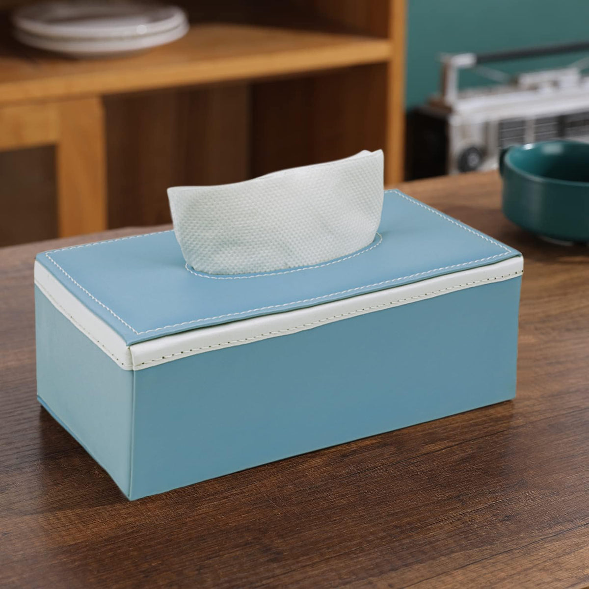 buy sky blue leatherite tissue holder | HOKIPO