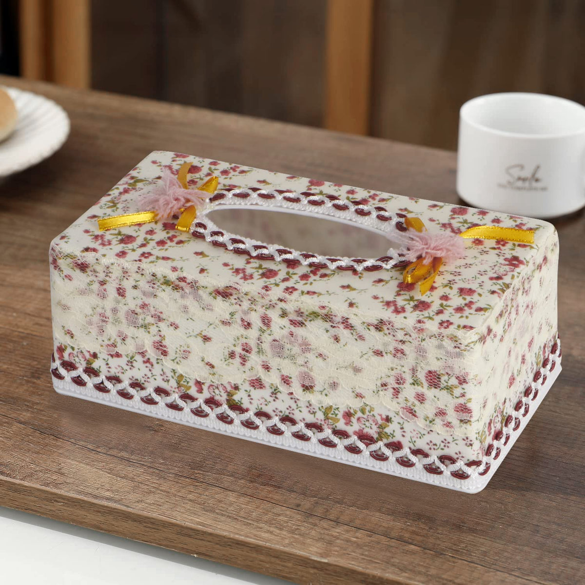 Plastic Tissue Box Holder, Floral Red
