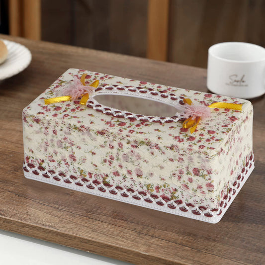 Plastic Tissue Box Holder, Floral Red