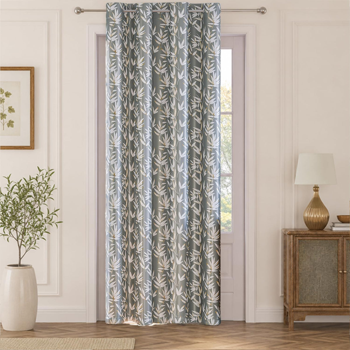 HOKIPO Luxe Foliage Foil Printed Curtains, 7 Feet Long - Slate Grey - image 2