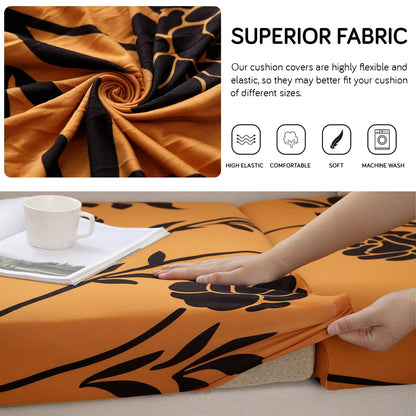 Stretchable 140gsm Printed Seat Couch Cushion Cover for 1/2/3 Seaters / Pieces for Sofa, Copper Brown Floral