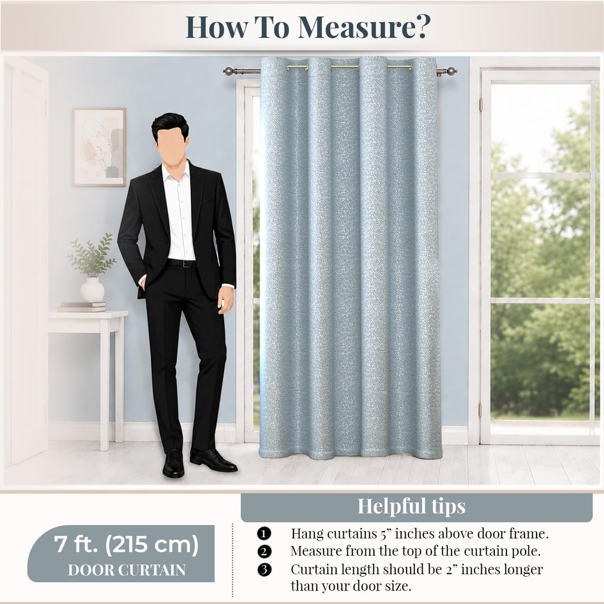 HOKIPO Eden Eyelet Curtains, 7 Feet Long - Steel Blue - image 8