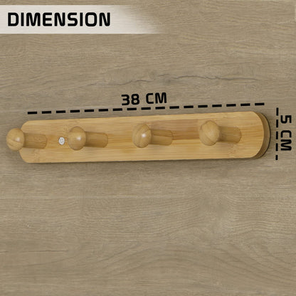 Bamboo Wooden Heavy Duty Wall Mounted Hooks for Hanging - 3/4/5 Hooks Rail