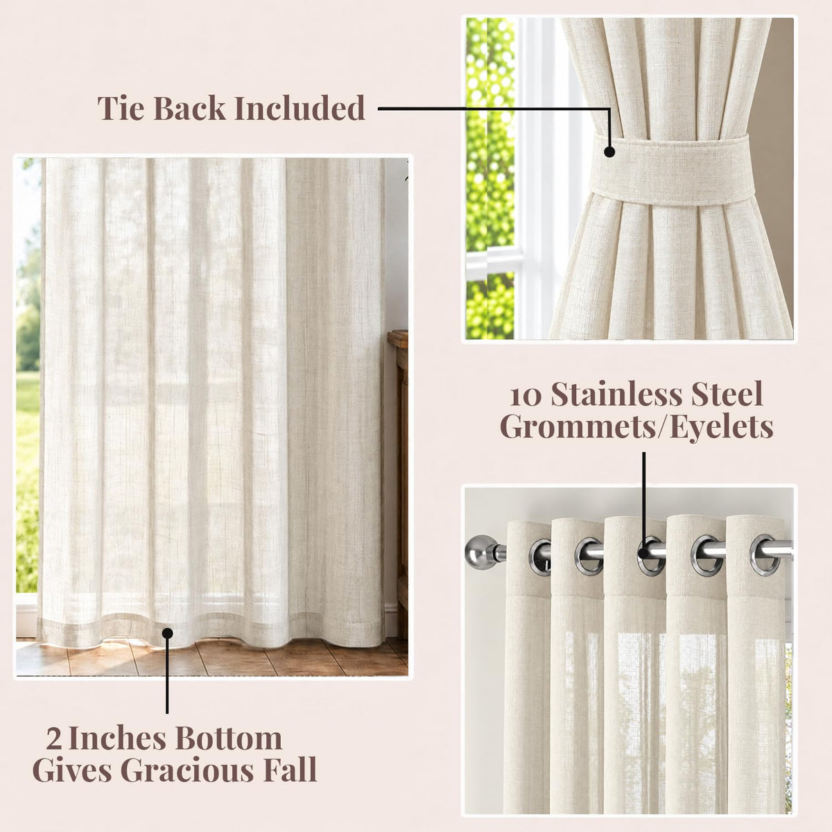 HOKIPO Breeze Sheer Curtains, 7 Feet Long - Ivory - image 4