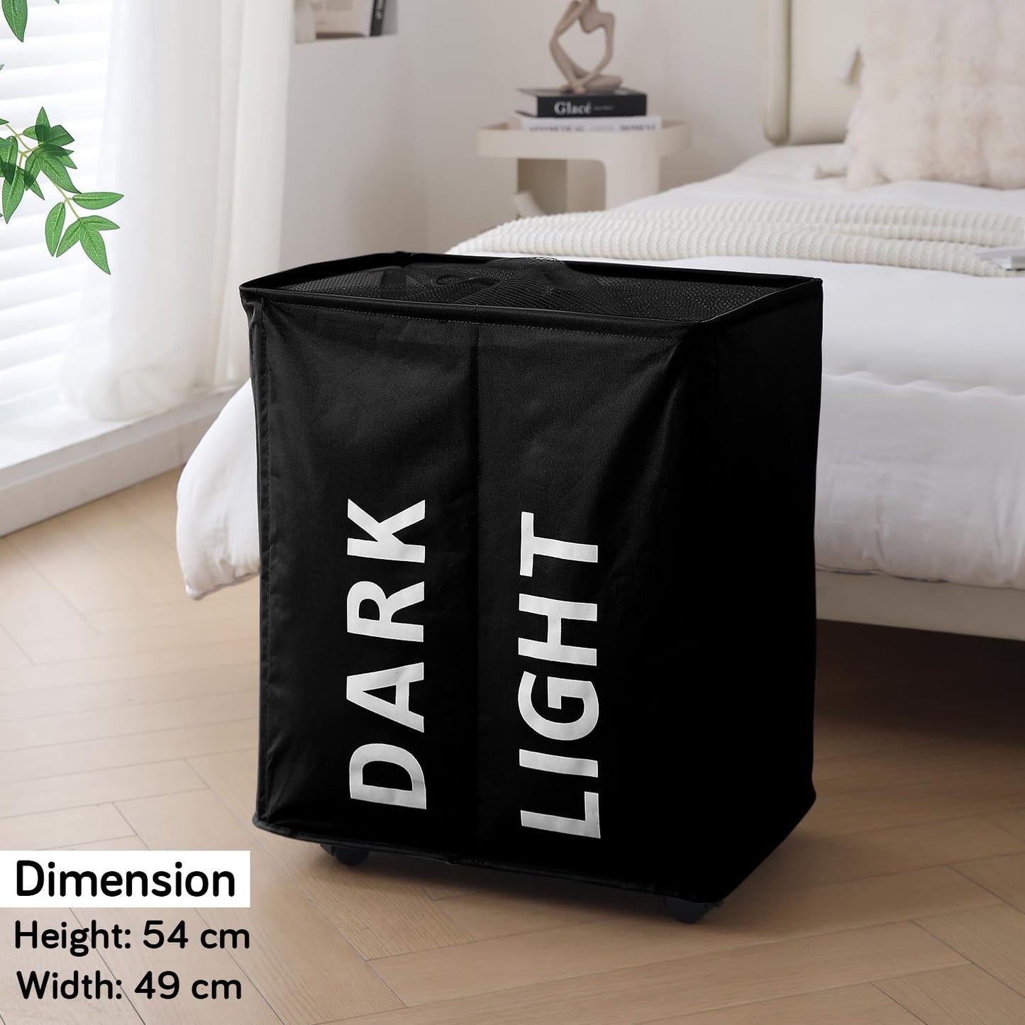Large Laundry Basket Foldable Hamper With Wheels, Black