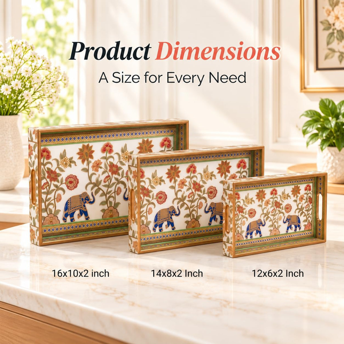 HOKIPO Serving Tray Set of 3, Engineered Wood, Royal Gulistaan - image 6