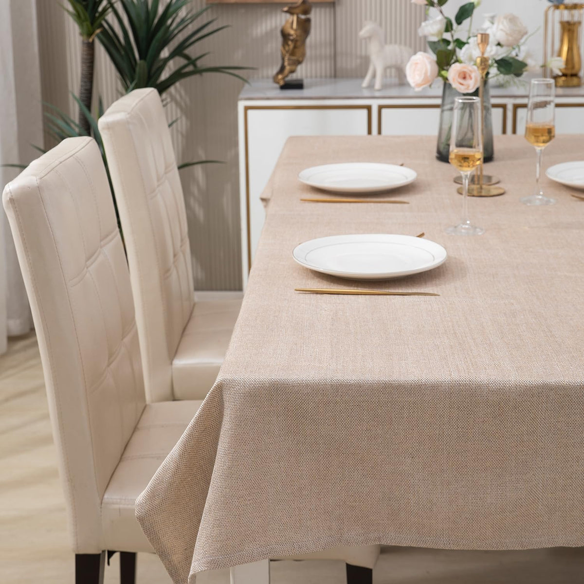 Buy beige colour poly jute table cover cloth | HOKIPO