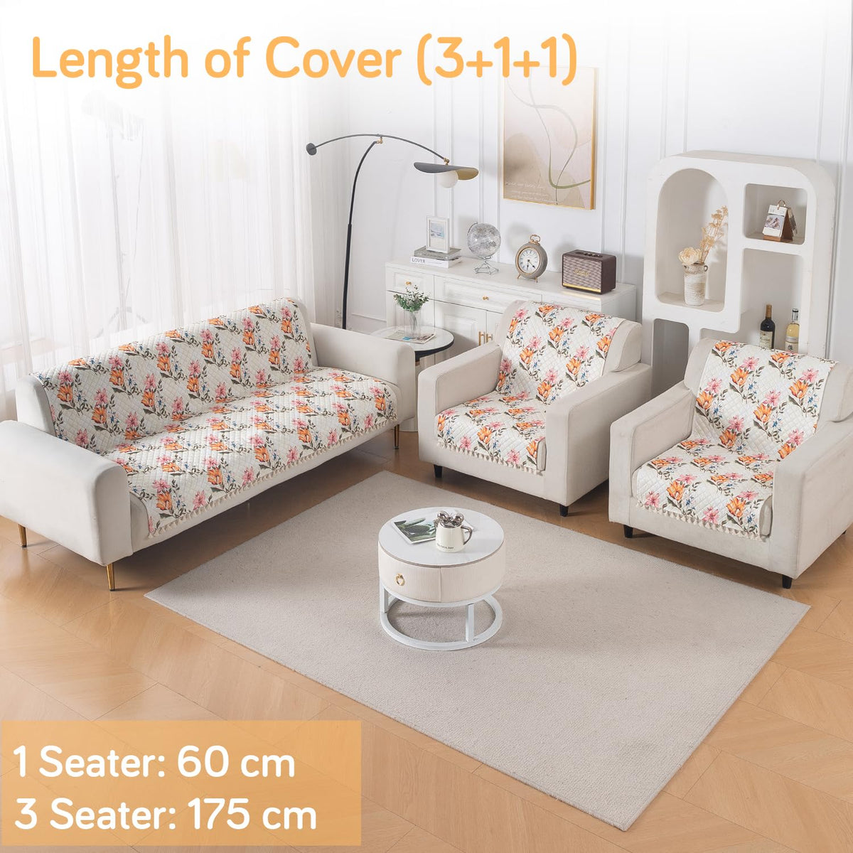 Quilted Sofa Cover 5-Seater Sofa Cover (3+1+1), Tassel Twigs | Painterly Floral