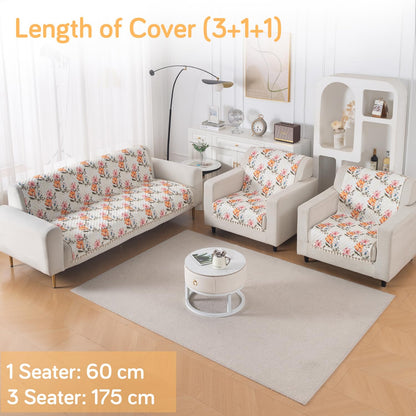 Quilted Sofa Cover 5-Seater Sofa Cover (3+1+1), Tassel Twigs | Painterly Floral