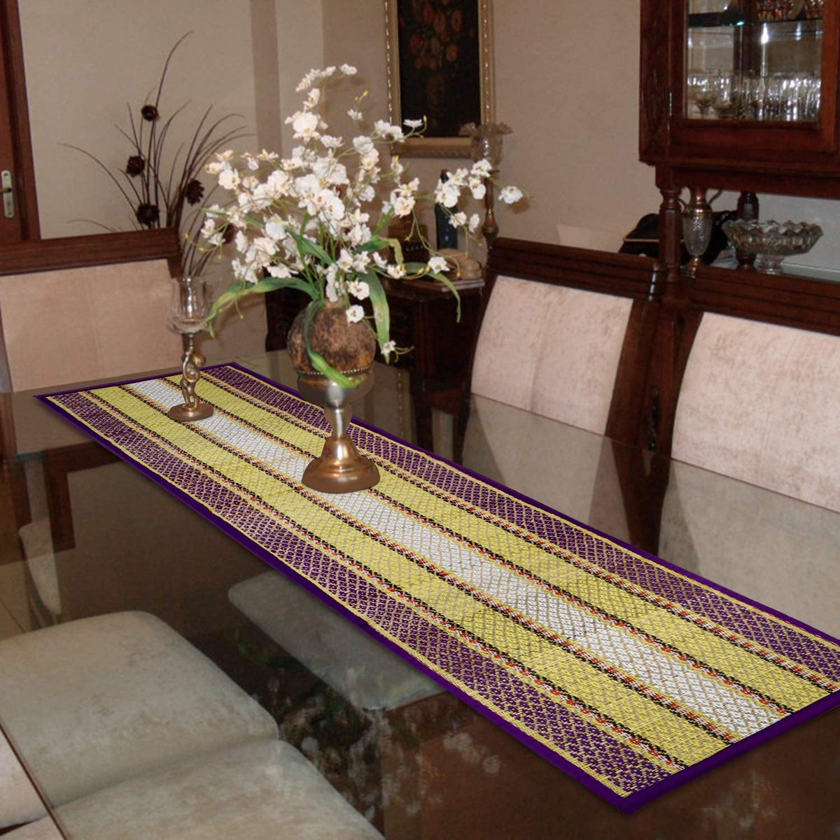 Buy Purple Colour Handmade Madurkathi Table Runner Online - HOKIPO | Har Ghar ka Humsafar