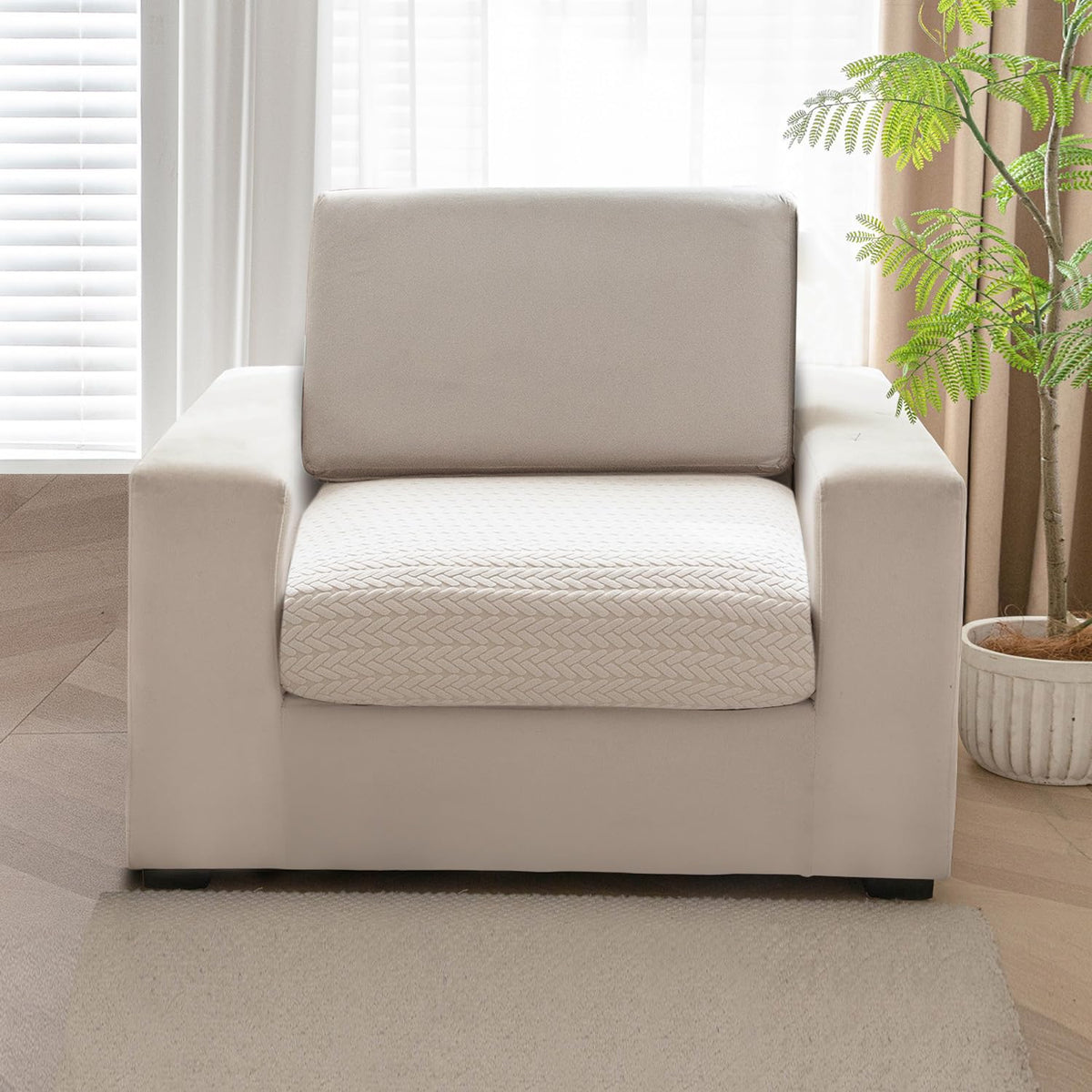 Stretchable Thick Jacquard Textured Seat Couch Cushion Cover for 1/2/3 Seaters, Beige