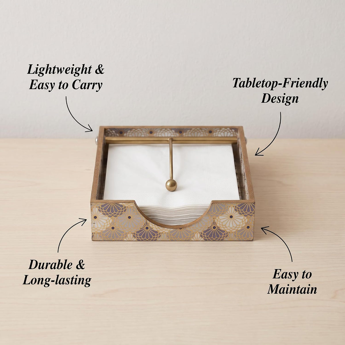 HOKIPO Napkin Holder for Dining Table, Engineered Wood, Indigo Flora - image 6