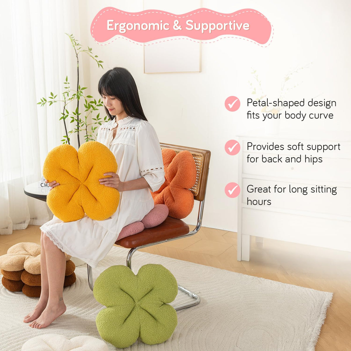 HOKIPO Floral Decorative Throw Pillow for Sofa, Couch & Bed | Soft Plush Flower Cushion | Aesthetic Pillow for Home Décor - 46 cm, Baby Pink (AR-6728-BPNK)