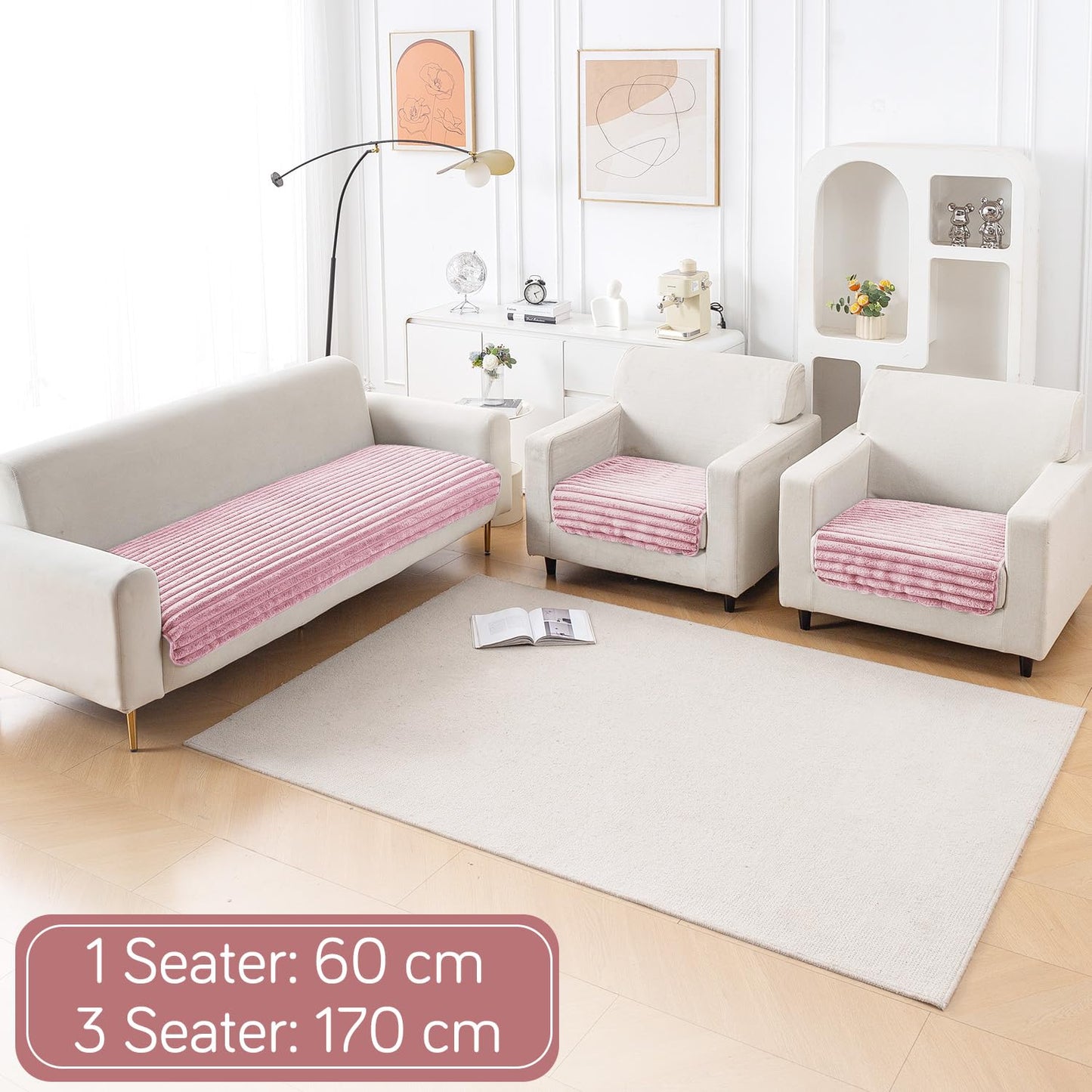 Faux Rabbit Fur Sofa Cover Combination Set, 'Snuggle Fur Series' Soft Pink
