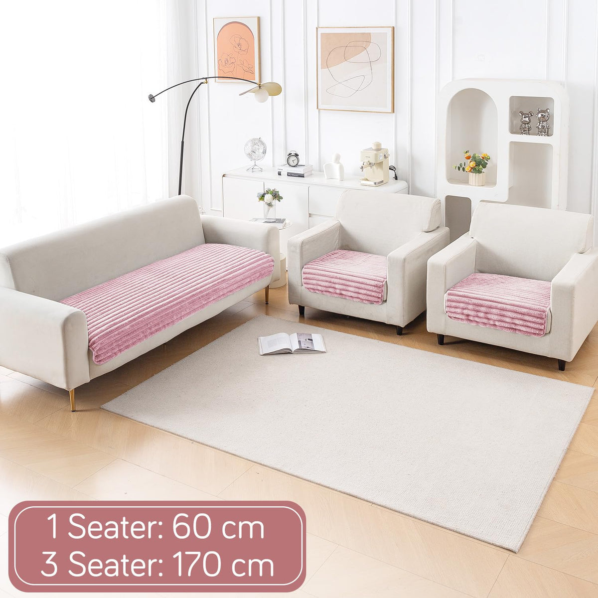 Faux Rabbit Fur Sofa Cover Combination Set, 'Snuggle Fur Series' Soft Pink