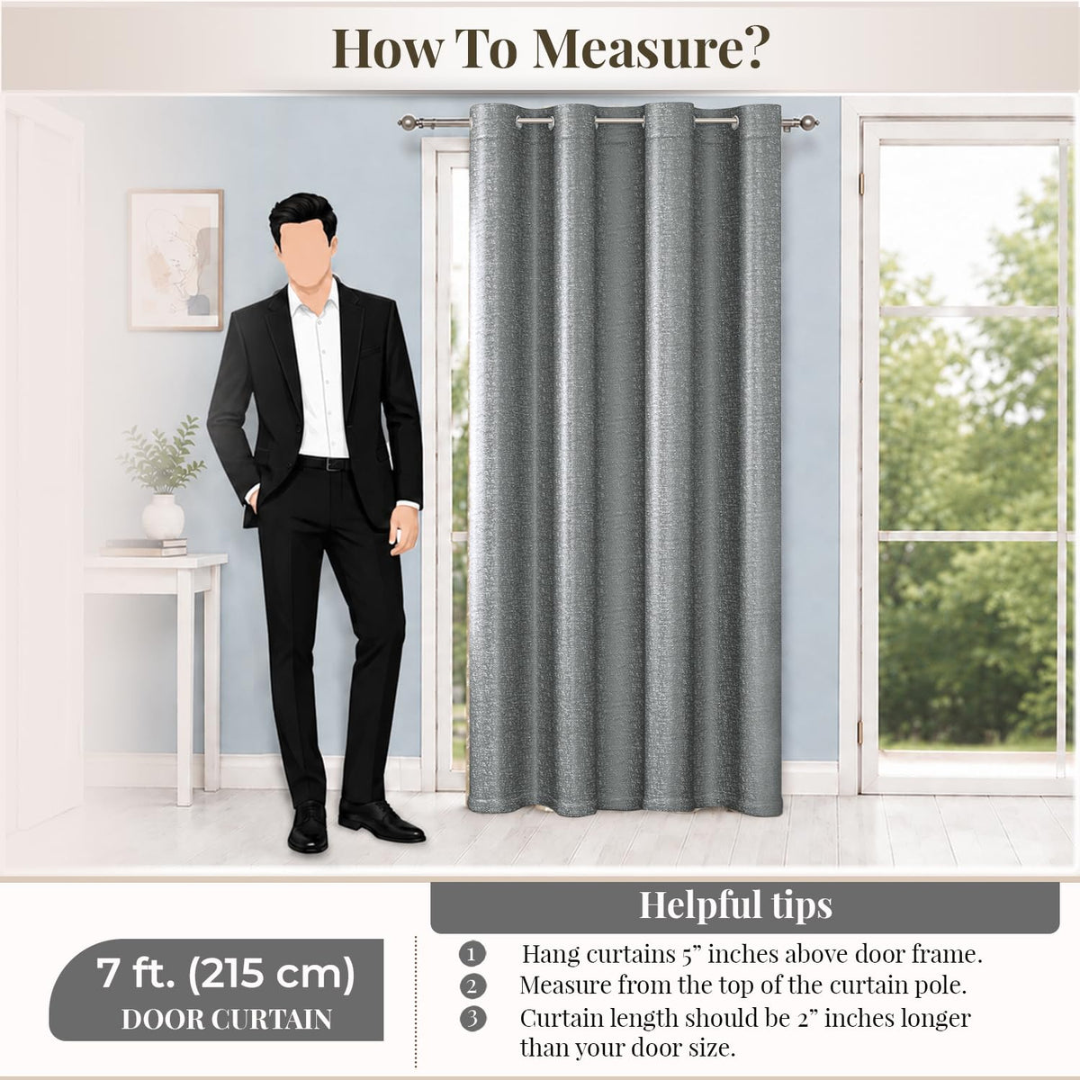 HOKIPO Imperia Eyelet Curtains, 7 Feet Long - Muted Grey - image 8