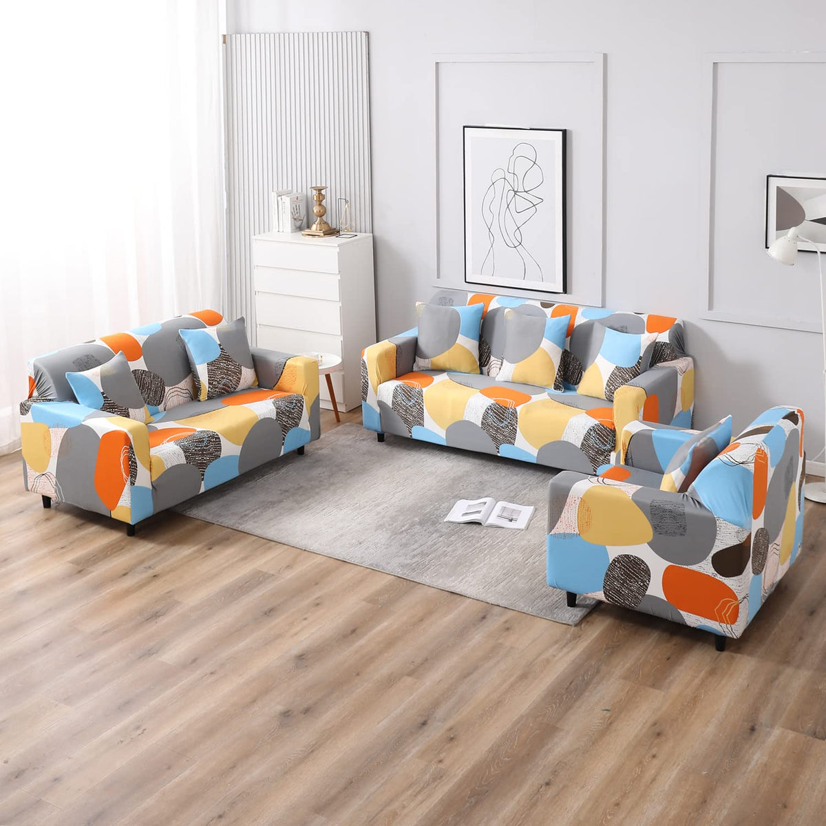 Multicolor Pebbles Print zippered square sofa cushion covers