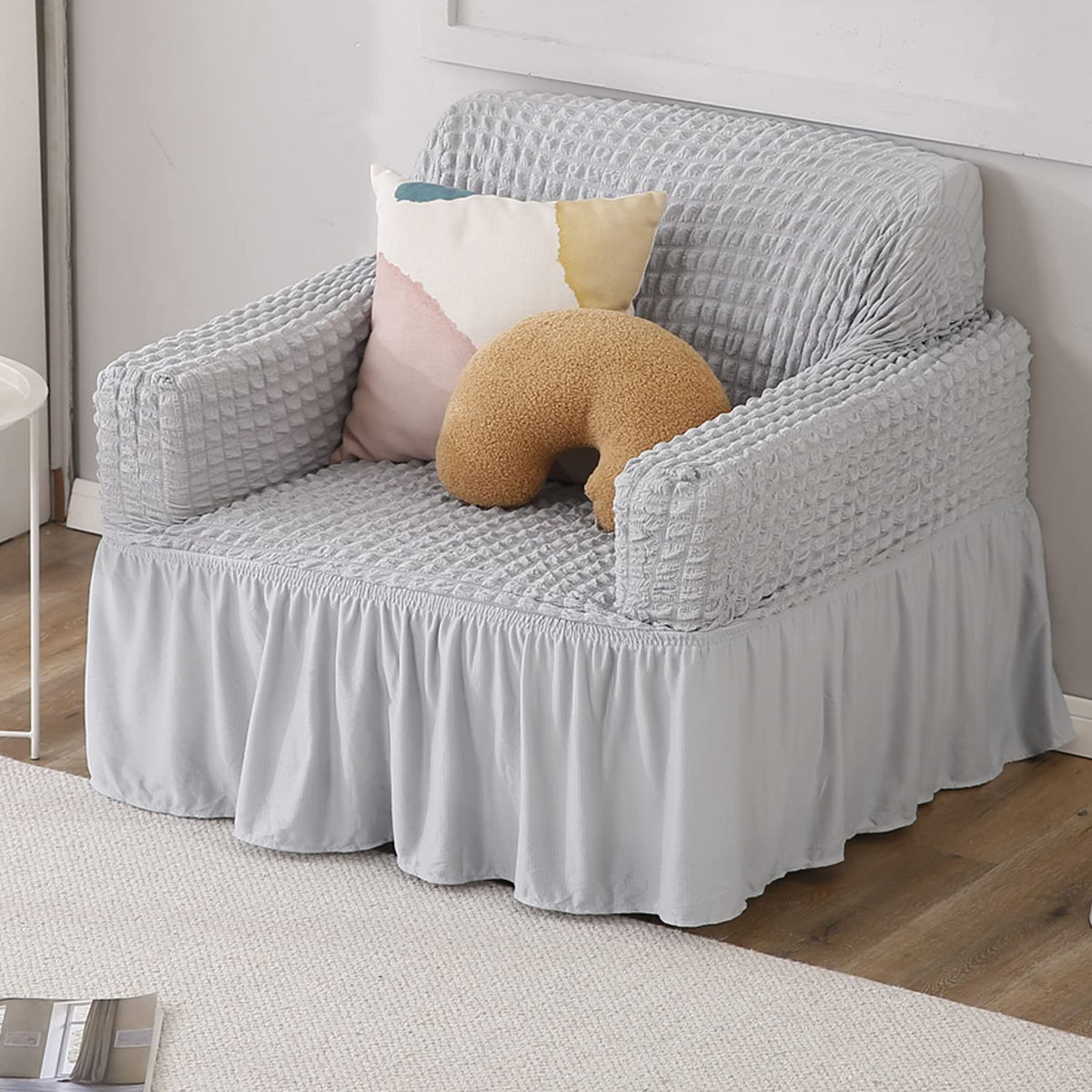 Ash Grey Elastic Turkish Bubble Frill single sofa cover