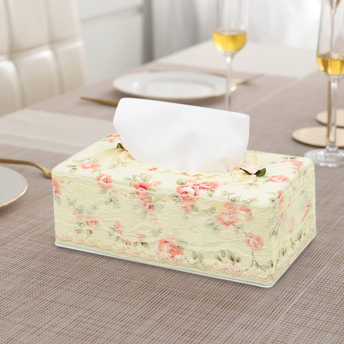 Plastic Tissue Paper Box Holder, Floral Pink