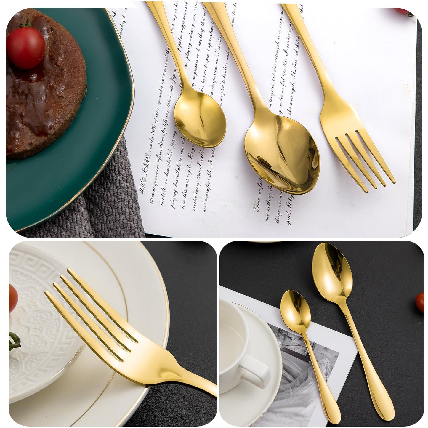 Gold Cutlery Set of 18 / 24 Pcs Stainless Steel Flatware Set, Mirror Finish with Gift Box