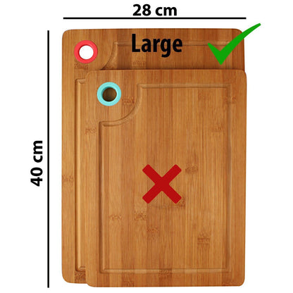 Large & Thick Bamboo Wood Chopping Board with Drip Groove and Finger Hole Large (Brown, 40x28 x1.5 cm)