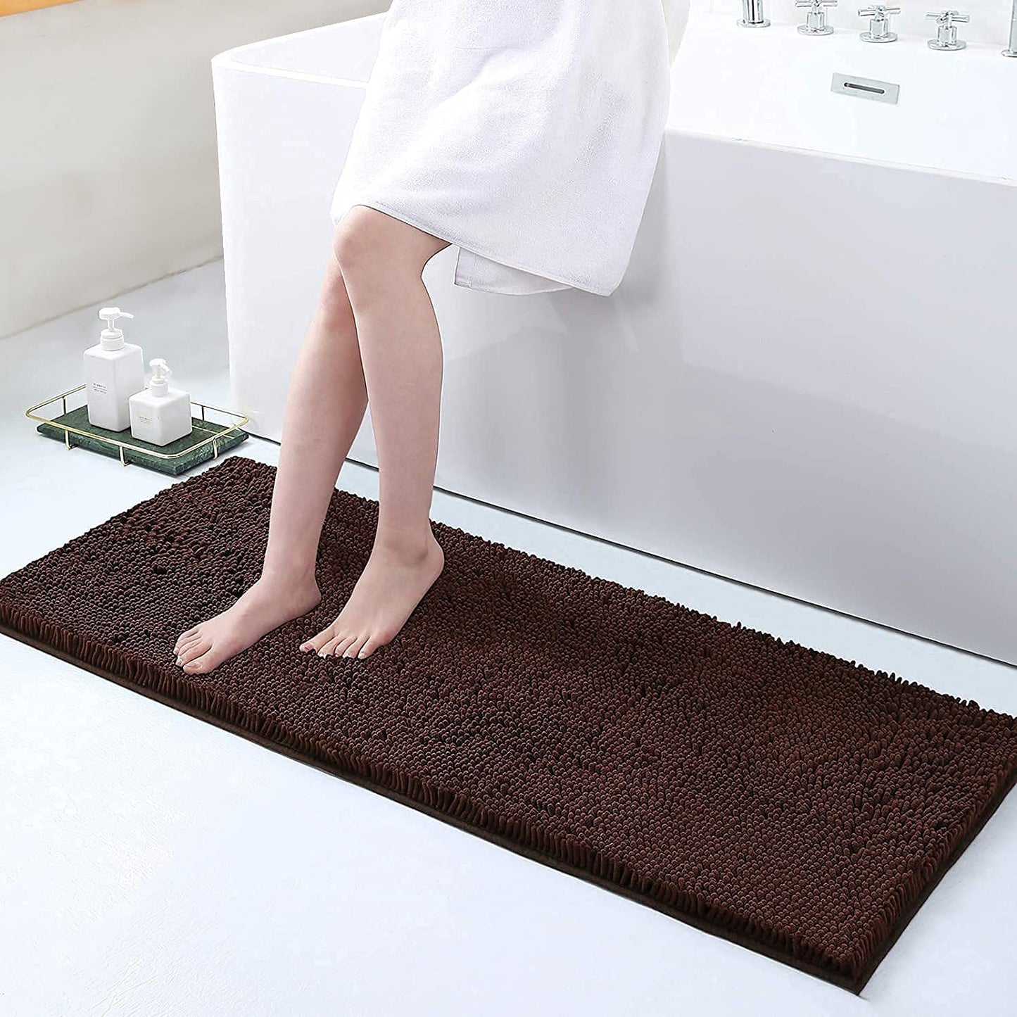 Chenille Luxury Bath Rug, Extra Soft And Absorbent Large Bathroom, Brown