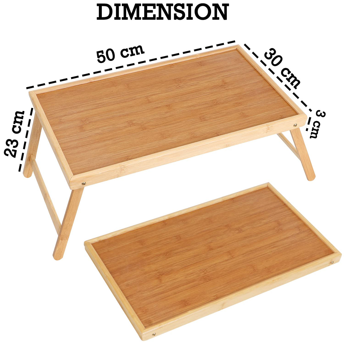 Wooden Breakfast Tray | Bed Tray Table For Food| Foldable Serving Tray For Snacks, Lunch Dinner, 50X30X23 cm