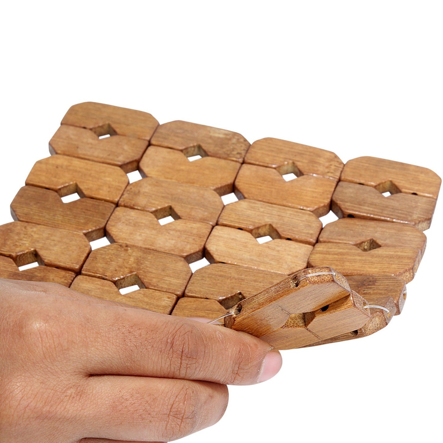 HOKIPO Square Bamboo Coaster Heat Pad, Pan Pot Holder, 15 x 15 cm, Pack of 2/4/6