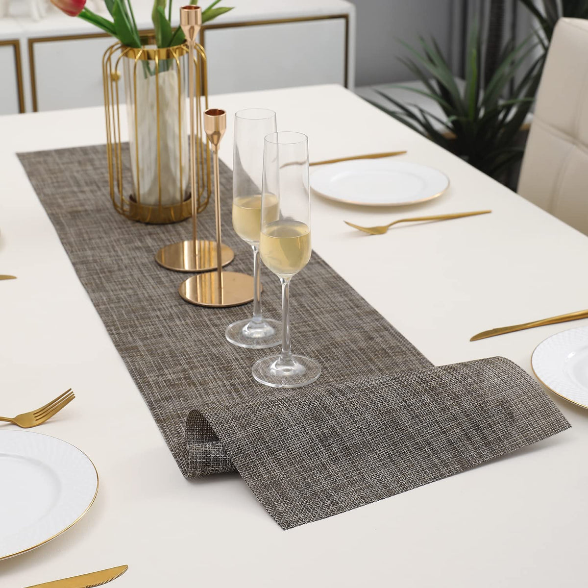 Buy Silver Grey Colour PVC Table Runner Mat | HOKIPO