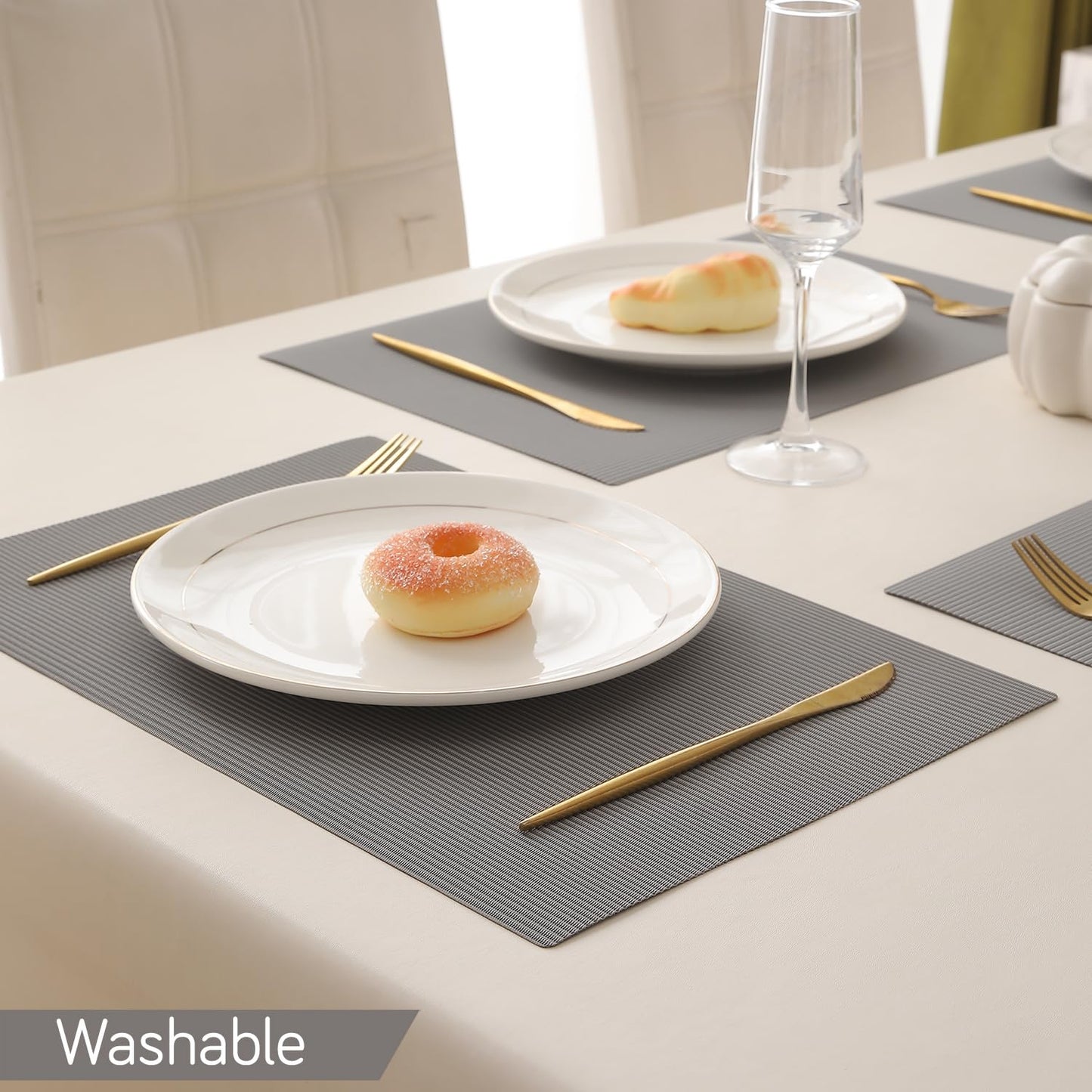 PP Waterproof Dining Table Mat, Fossil Grey