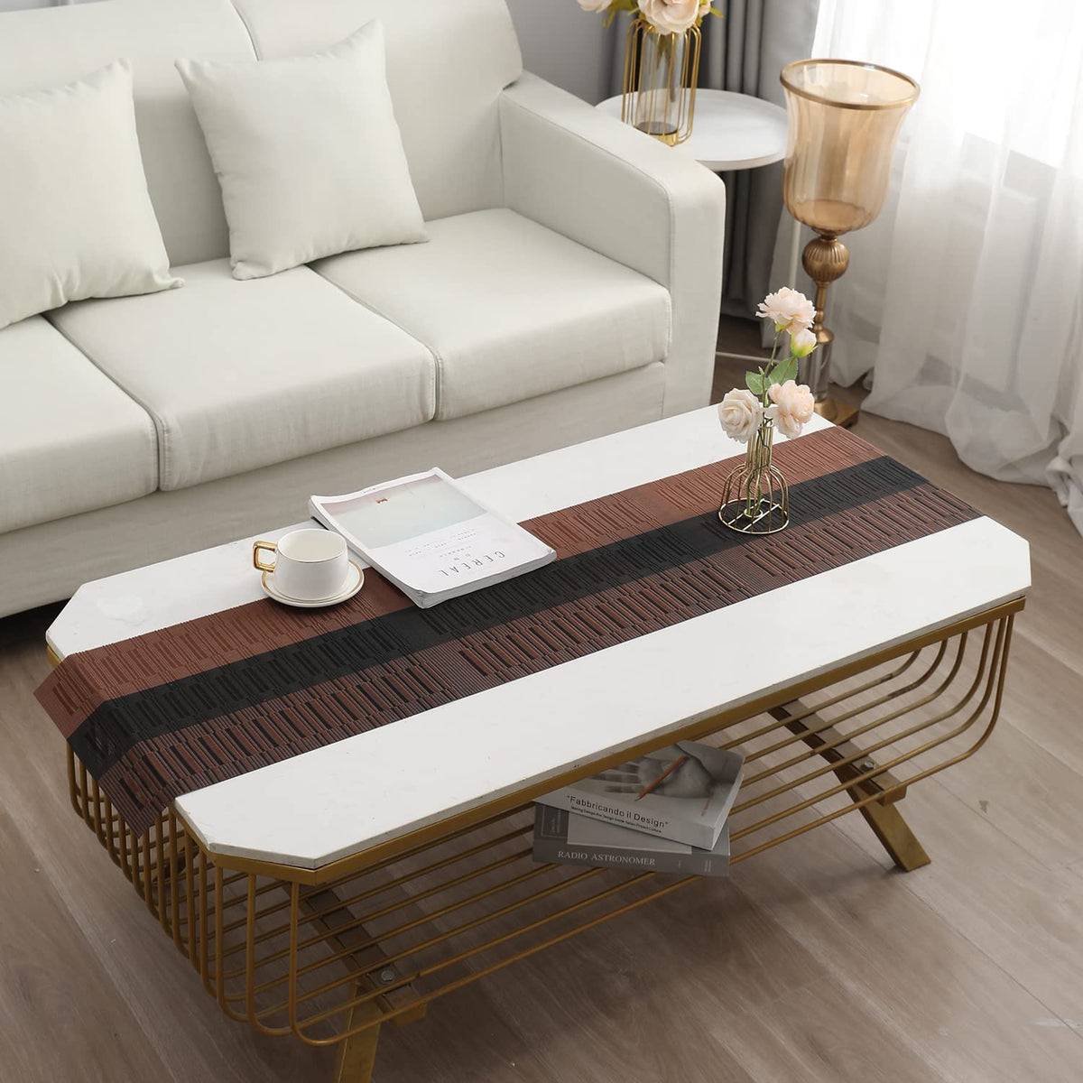 Buy Metallic Brown Colour PVC Center Tables Runner | HOKIPO