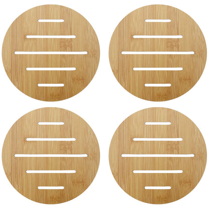 HOKIPO Eco-Friendly Extra Thick Bamboo Wooden Coasters for Dining Table Heat Pad for Kitchen - Pack of 2/4/6