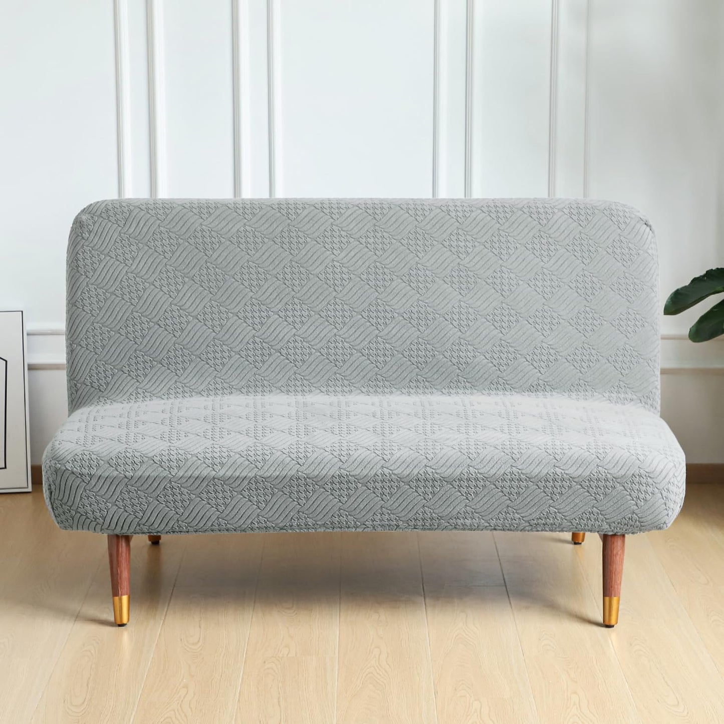 Luxurious Stretchable Spandex Jacquard Sofa-Cum-Bed Cover for Futon – Light Grey