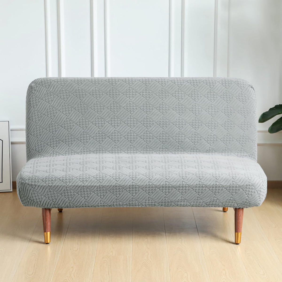 Buy Light Grey Colour Luxurious Jacquard Armless Sofa Cover - HOKIPO