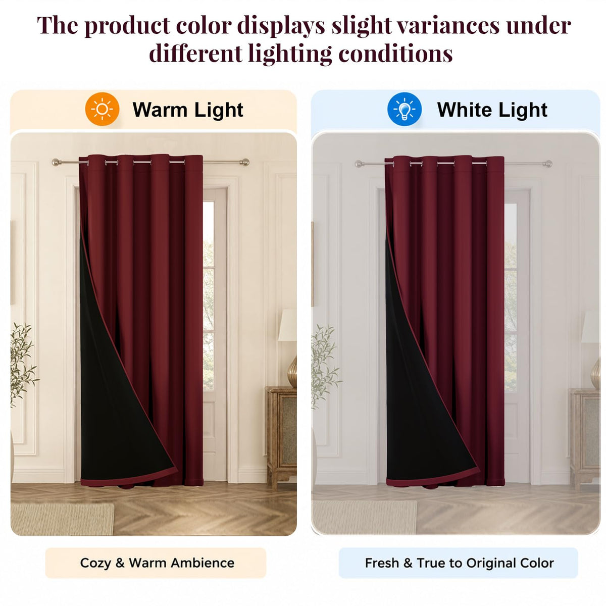 HOKIPO Midnight True Blackout Curtains, 7 Feet Long - Maroon - image 5