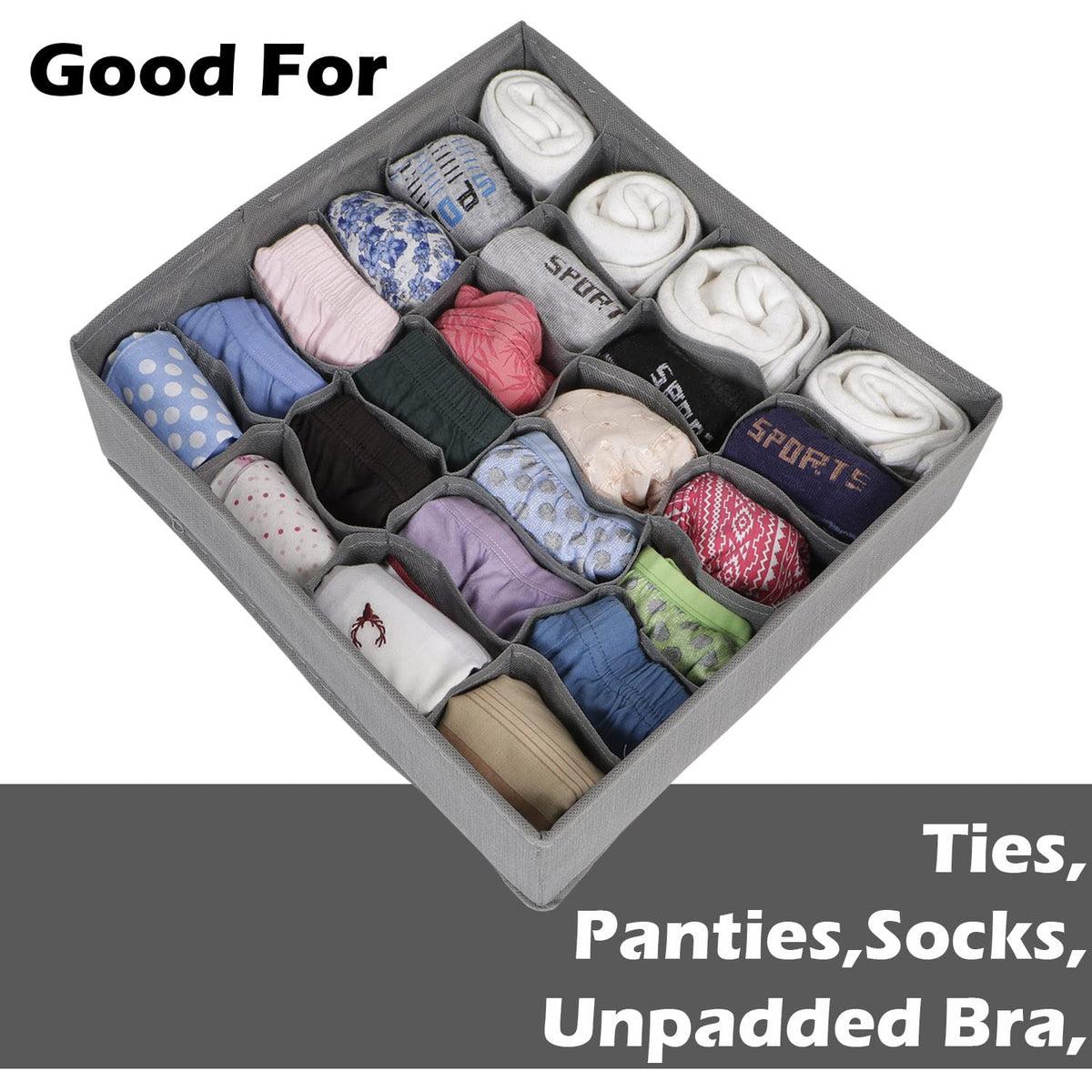 Non-Woven Fabric Undergarment Organizer Storage Box For Drawers Bra Panty Socks Tie Lingerie Organizer For Wardrobe, Grey
