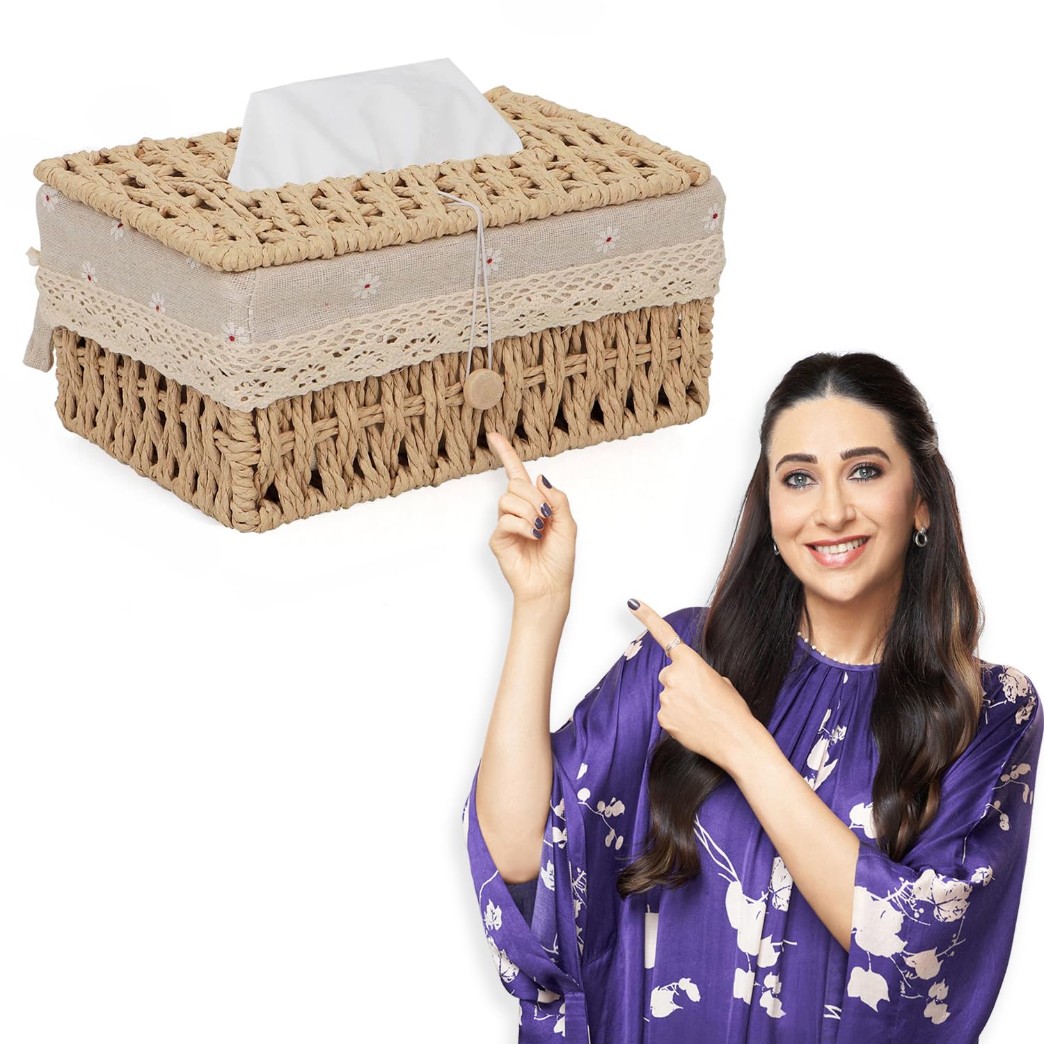Buy Beige Handwoven Small Tissue Paper Holder – Eco-Friendly | HOKIPO