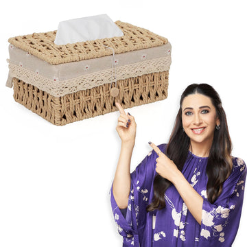 Buy Beige Handwoven Small Tissue Paper Holder – Eco-Friendly | HOKIPO