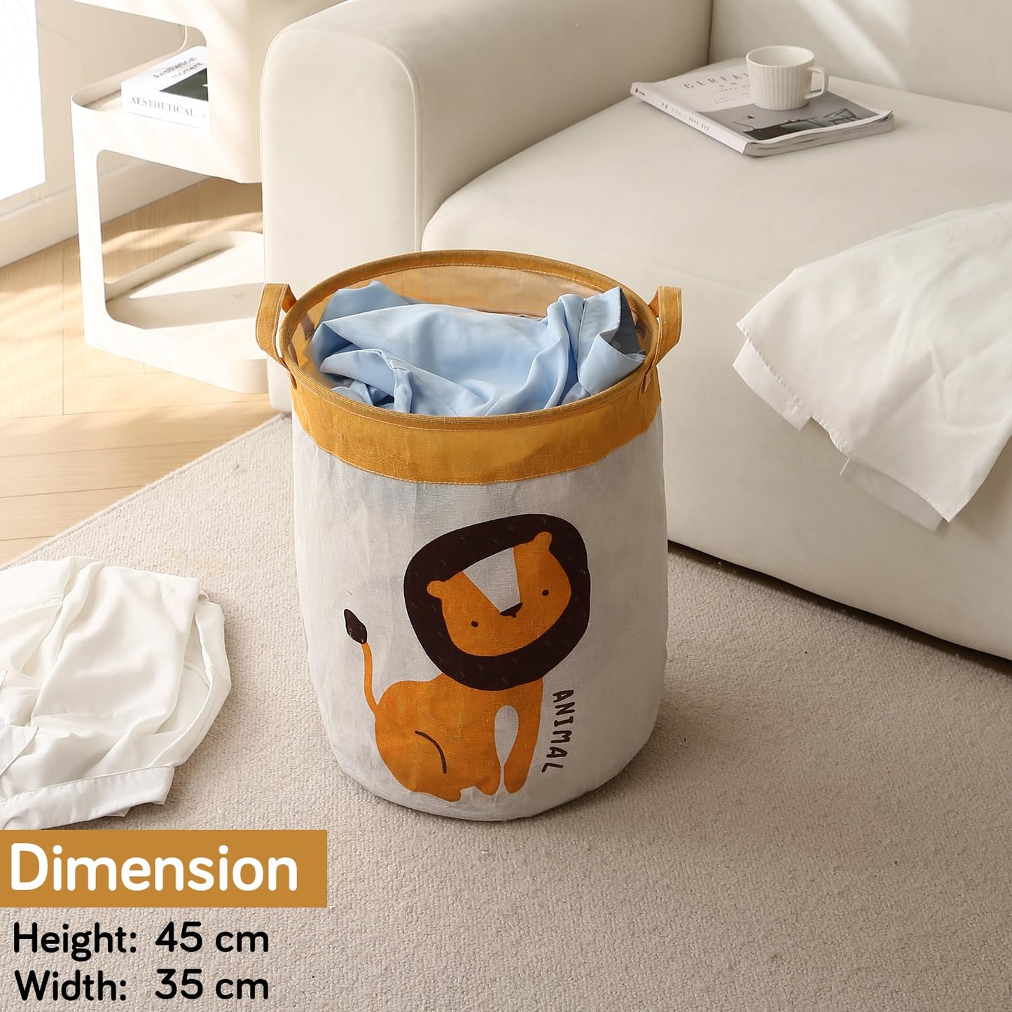 Kids Laundry Basket for Clothes, Toy Storage Bag, Lion