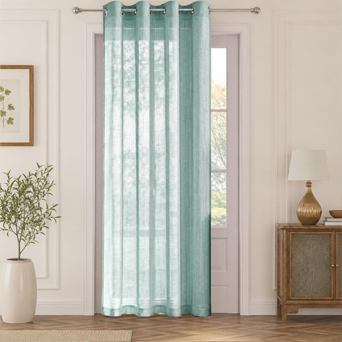 HOKIPO Breeze Sheer Curtains, 7 Feet Long - Aqua Green - image 2