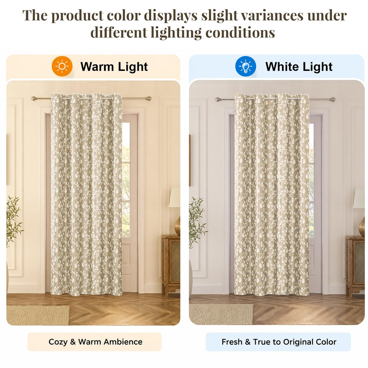 HOKIPO Bahaar Eyelet Curtains, 7 Feet Long - Champagne Beige - image 6