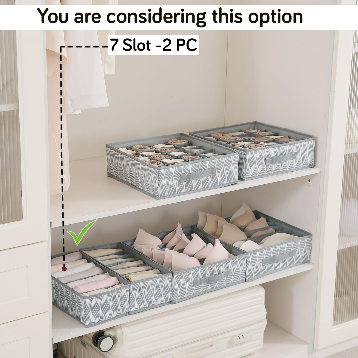 Lingerie Organizer for Women – Bra Organizer for Wardrobe & Drawers | Foldable Innerwear Organiser for Bras, Camisoles | Non-Woven Fabric, Grey leaves