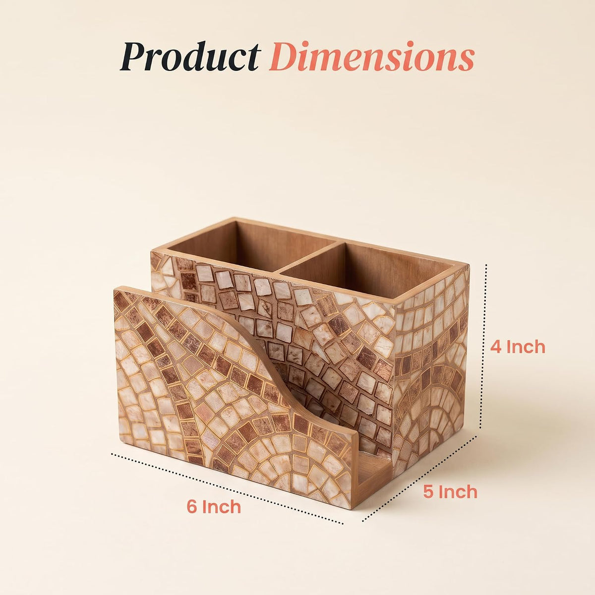 HOKIPO Cutlery Holder with Napkin Stand, Engineered Wood, Meher Mosaic - image 6