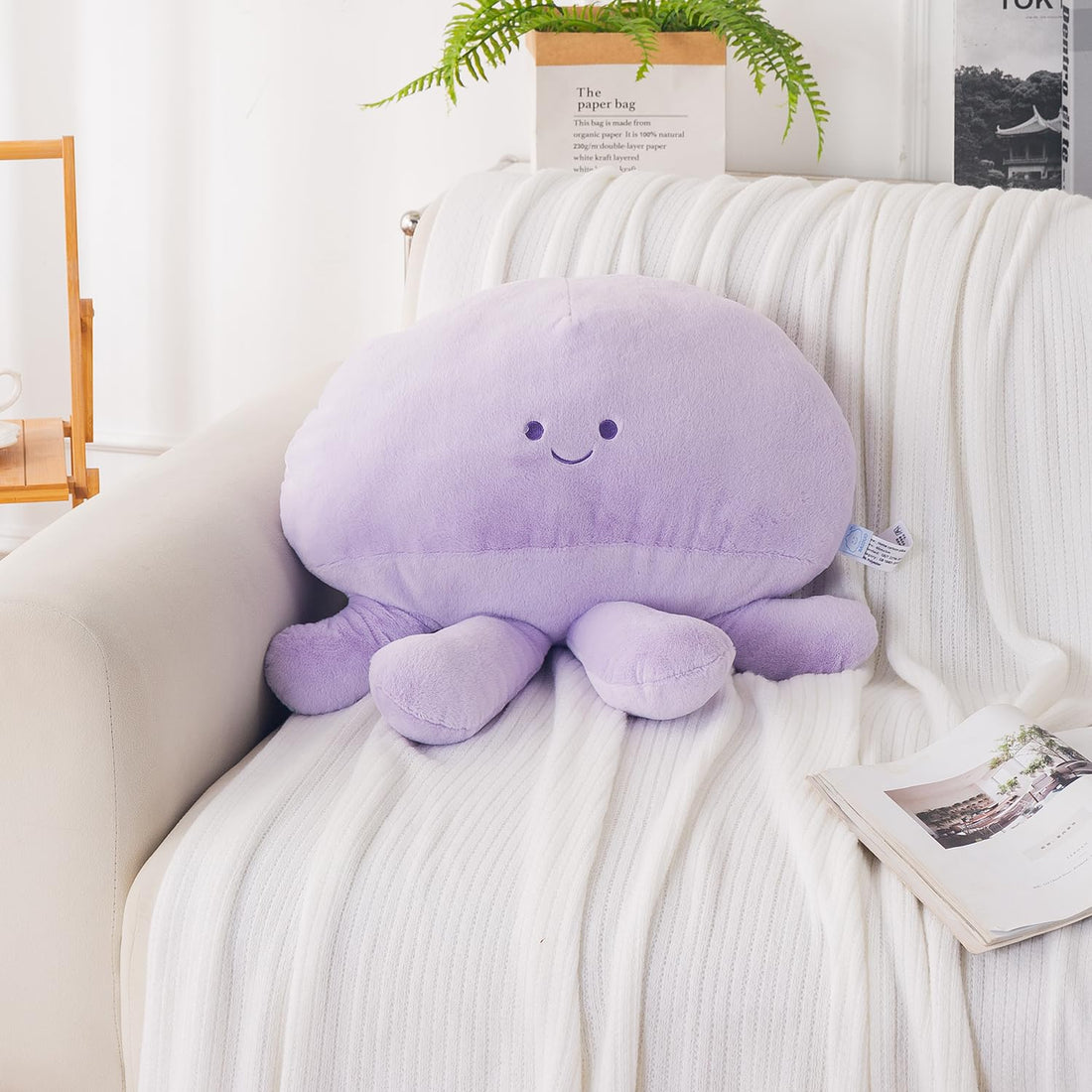 HOKIPO Octopus Shaped Cushion for Kids Room & Nursery, 51x39 cm, Purple