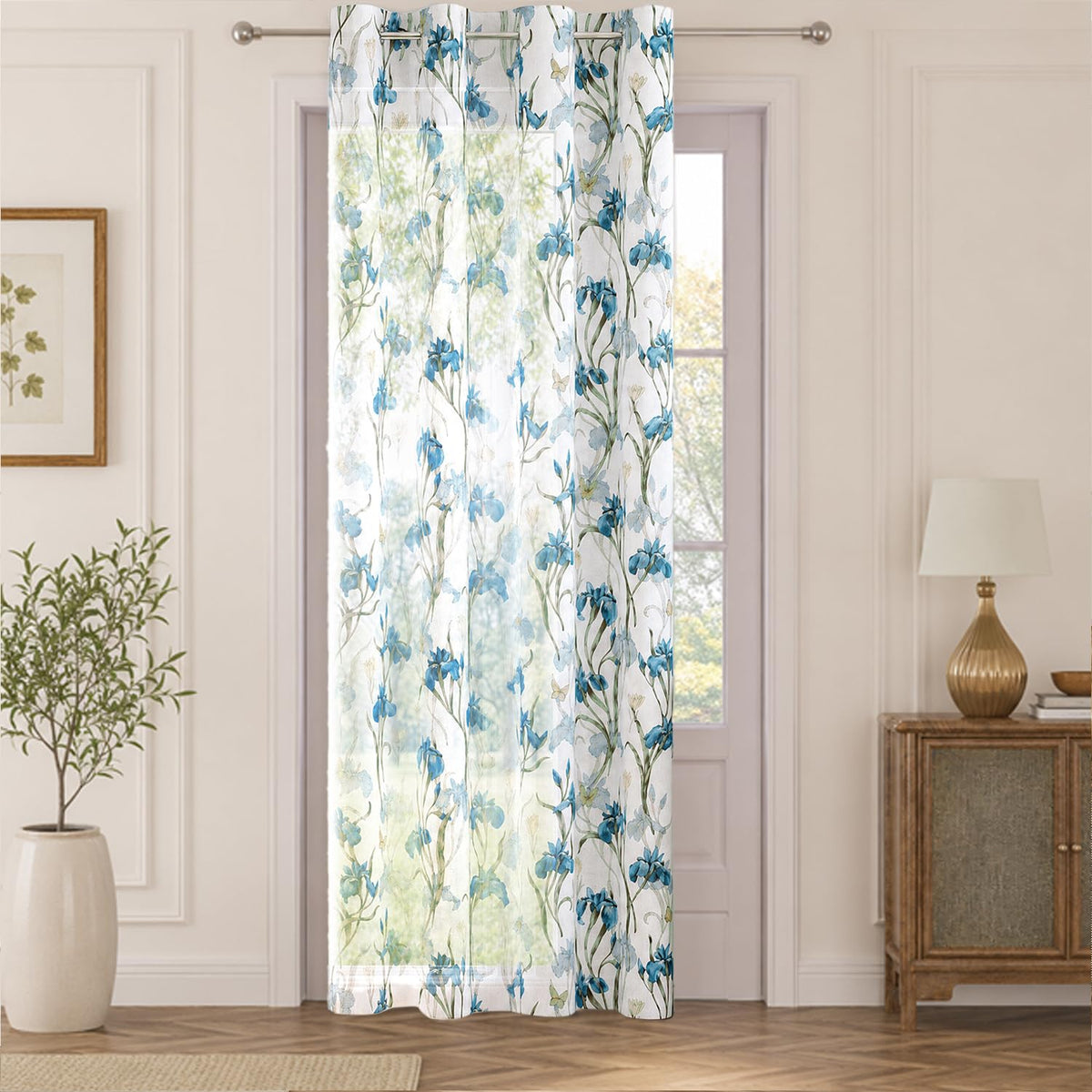 HOKIPO Iris Sheer Curtains, 7 Feet Long - Blue - image 2
