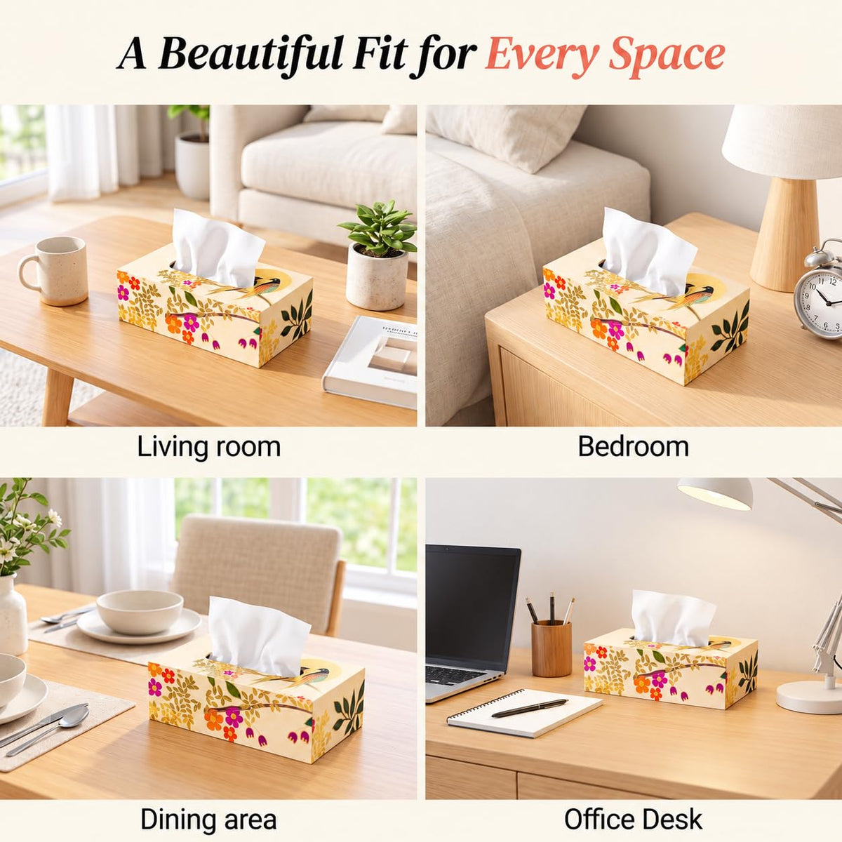 HOKIPO Tissue Box Holder, Rectangle, Engineered Wood, Sunhere Parinday - image 2