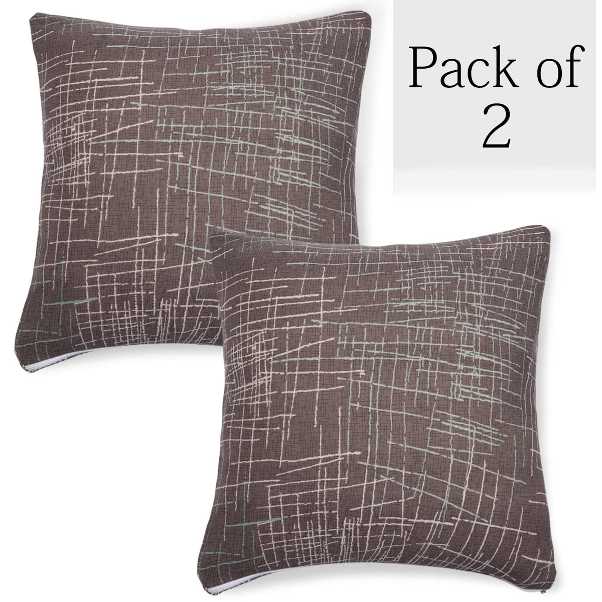 Abstract Lines Brown Printed 16 by 16 zippered square sofa cushion covers Set of 2