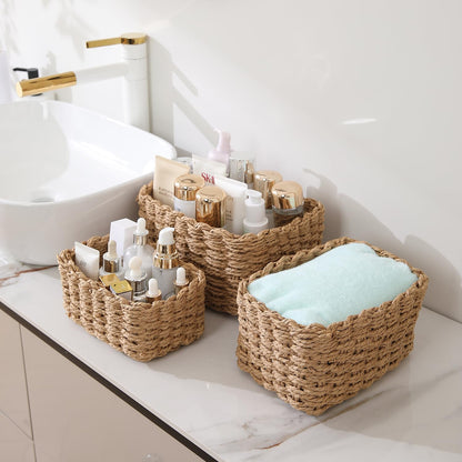 Eco-Friendly Paper Rope Storage Basket, Set of 2, Brown